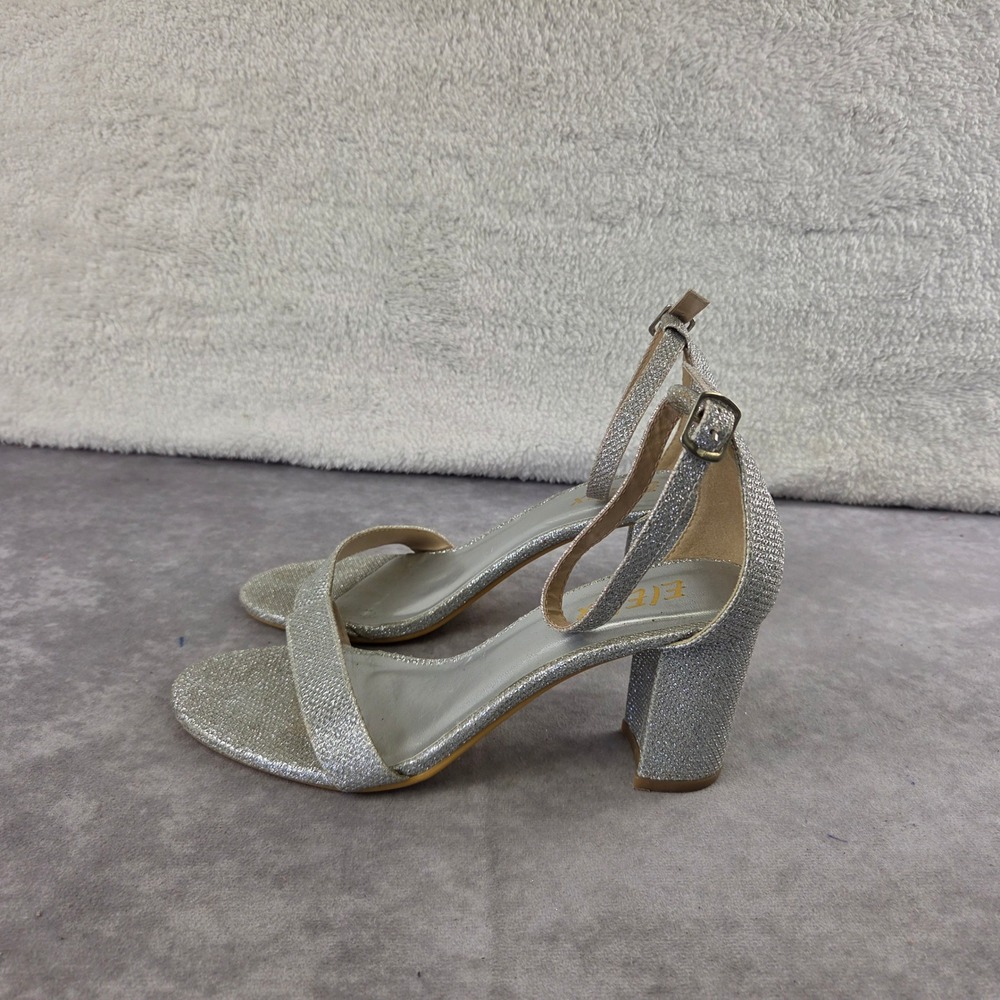 ElElax Womens Silver Glitter Block Heel Ankle Strap Sandals 6.5B(M)